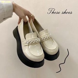 🔥จัดส่งทันที🔥2022 ใหม่ loafers หนาพื้นรองเท้าหนังมุกของผู้หญิงแมรี่เจนรองเท้าหนัง