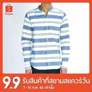 erawon Shop 1717AR  เสื้อเชิ้ตผู้ชายแขนยาว อ็อกส์ฟอร์ด คอจีน GRAPH CHECKED MANDARIN COLLAR ทรง Regular fit สี Argentina