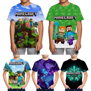 เสื้อยืดลําลอง แขนสั้น พิมพ์ลายเกม Minecraft 3 มิติ สําหรับเด็กผู้ชาย