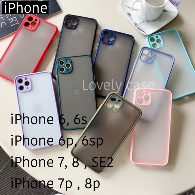 🇹🇭เคสขอบสี หลังด้าน ปิดขอบกล้อง IPhone 6, 6p 7 8 7p 8p se2
