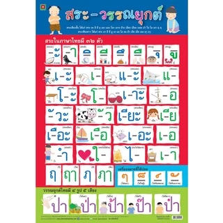 Aksara for kids โปสเตอร์ หุ้มพลาสติก ติดผนัง สระ