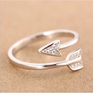 แหวน ปรับขนาดได้ Silver Plated Arrow Crystal Rings for Women Adjustable Engagement Ring Arrow Women