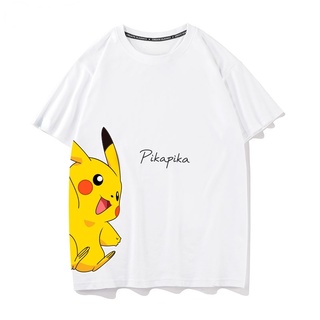 เสื้อยืดคอกลม แขนสั้น ผ้าฝ้าย พิมพ์ลายการ์ตูนโปเกม่อน Pikachu