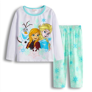 เอลซาแช่แข็งสาวเด็กนอนชุดนอนเสื้อยืด + กางเกง Frozen Elsa Kid Girls Pajamas