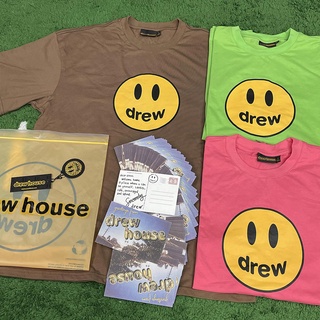 เสื้อคู่รัก - 22SS สีใหม่จับคู่ DREW พิมพ์ยิ้มยิ้มคู่แขนสั้นหลวมเสื้อยืด