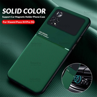 Car Magnetic Holder Matte Back Case For Xiaomi Poco X4 Pro 5G Poko Poxo X4Pro PocoX4 X 4 4X Pro NFC Soft Protection Cover Coque