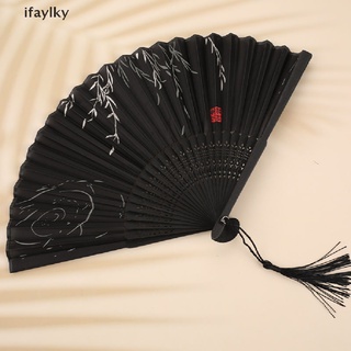 [IAY] Chinese Folding Fan Wooden Shank Classical Dance Fan High Quality Tassel Elegent HKZ