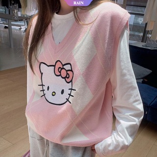 เสื้อกั๊ก ผ้าถัก ให้ความอบอุ่น ลายการ์ตูน Sanrio Hello Kitty สําหรับเด็กผู้หญิง [RAIN]