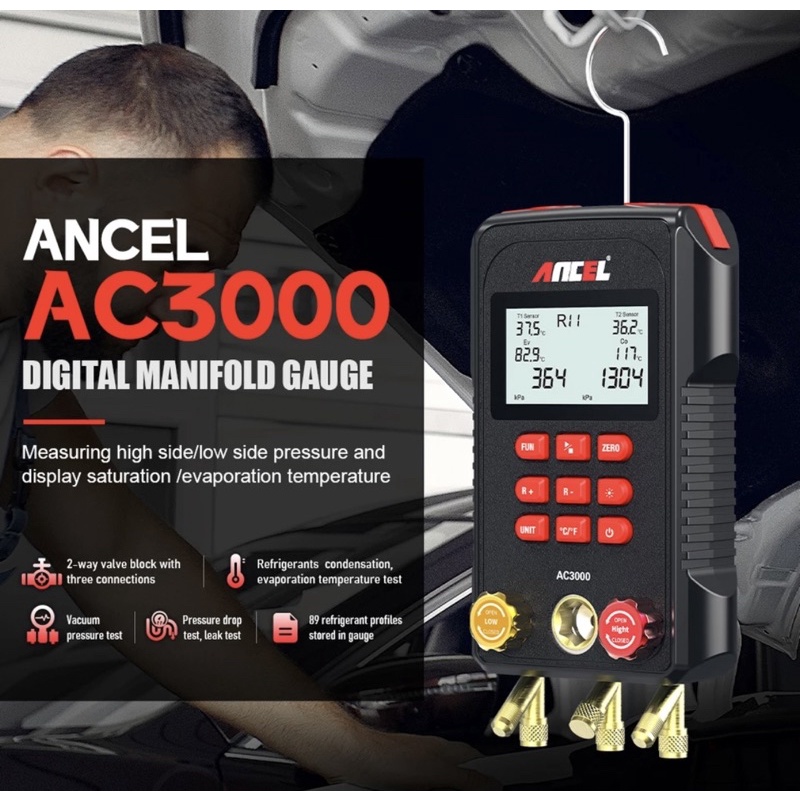 ANCEL AC3000ดิจิตอลเครื่องวัด Manifold