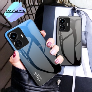 เคสโทรศัพท์มือถือกระจกนิรภัย TPU ไล่โทนสี กันกระแทก สําหรับ VIVO Y16 VivoY16