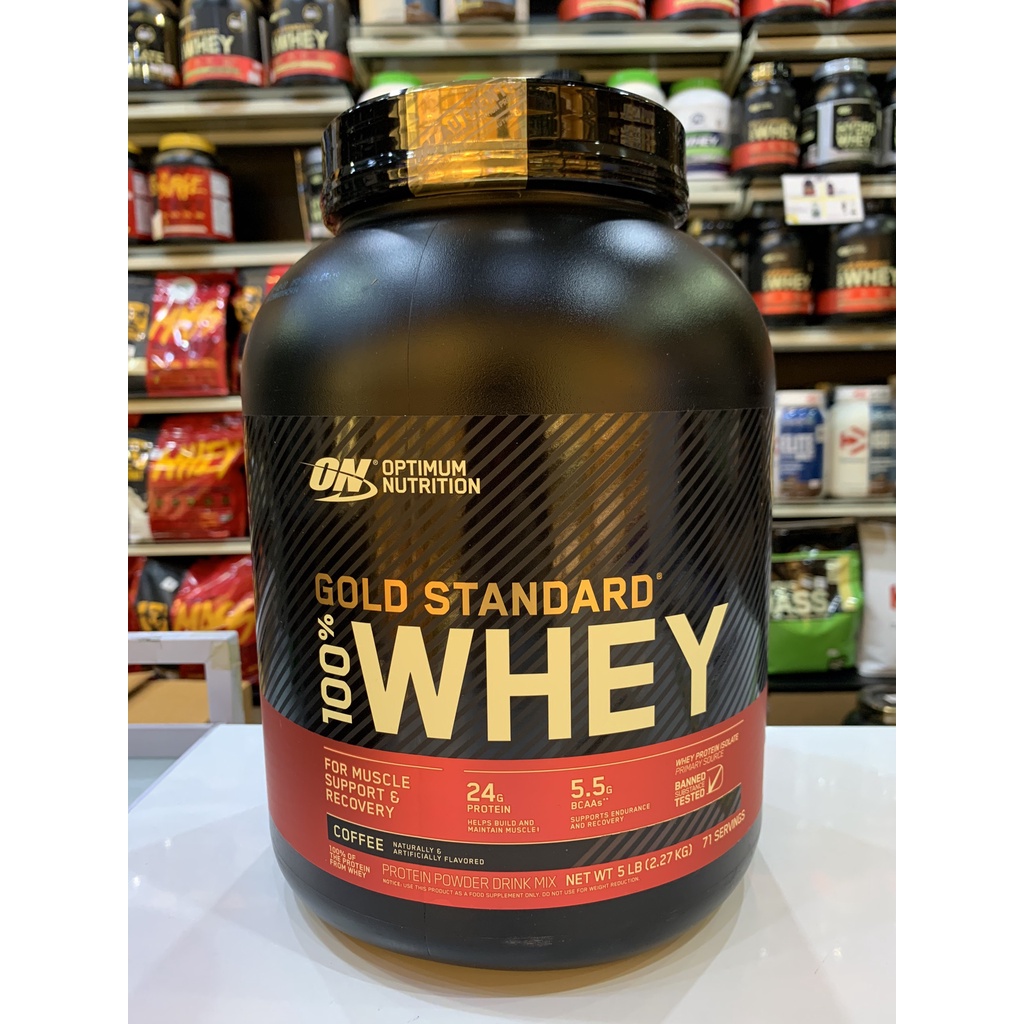 Optimum Gold Standard Whey Protein 5 Lbs. เวย์โปรตีน เพิ่มกล้ามเนื้อ ไขมันต่ำ ไม่หวาน 2.27กิโลกรัม