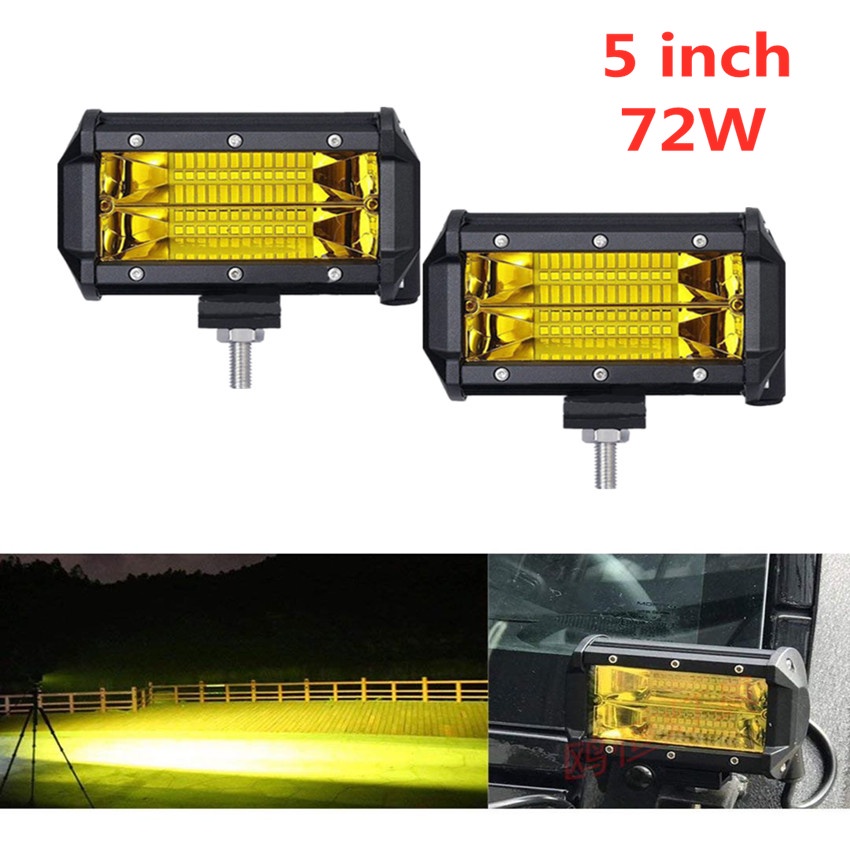 ไฟสปอร์ตไลท์ ไฟหน้ารถ 72 วัตต์ เลนส์สีเหลืองแถบแสงสำหรับทำงาน 5inch 12โวลต์-24โวลต์