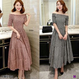 (5110) Maxi Dress แม็กซี่เดรสปาดไหล่