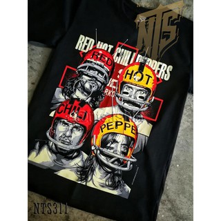 เสื้อยืดคอกลมNTS 311 Red Hot Chilii Peppers เสิ้อยืดดำ เสื้อยืดชาวร็อค เสื้อวง New Type System NTS Rock brand Sz. S M L