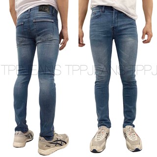 Skinny Jeans For mens กางเกงยีนส์สกินนี่ชาย ผ้ายืดใส่สบาย สีไลท์บลูฟอก เป้ากระดุม Size 26-36