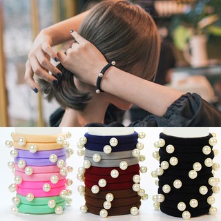 5pcs Korean Tie Hair Rings Pearl Rivet Accessory Hair Women Hair Tie Ponytail Holder