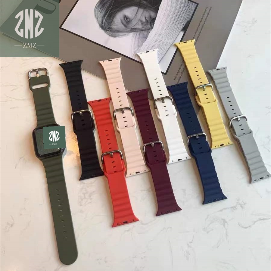สาย watch งานใหม่ งานดี สาย นาฬิกา สีมาใหม่ รุ่น 7 6 5 4 3 2 1 สาย size 38/40/41/42/44/45mm สายยางเข็มขัด ลายคลื่น