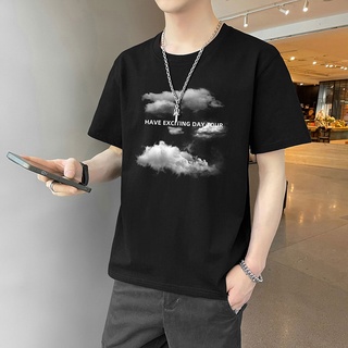 เสื้อยืดคอกลม แขนสั้น พิมพ์ลายเมฆ อเนกประสงค์ สําหรับผู้ชาย