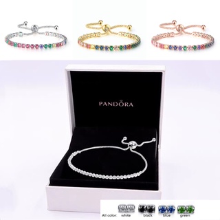 Pandora สร้อยข้อมือเงิน 925 ประดับเพชร เพทาย ปรับได้ เครื่องประดับแฟชั่น สําหรับผู้หญิง