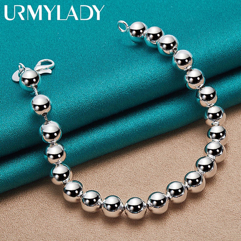 สร้อยข้อมือเงินแท้ เกรด 925 ประดับลูกปัด ขนาด 6 มม. เครื่องประดับ แฟชั่นสําหรับผู้หญิง งานหมั้น งานแต่งงาน ปาร์ตี้