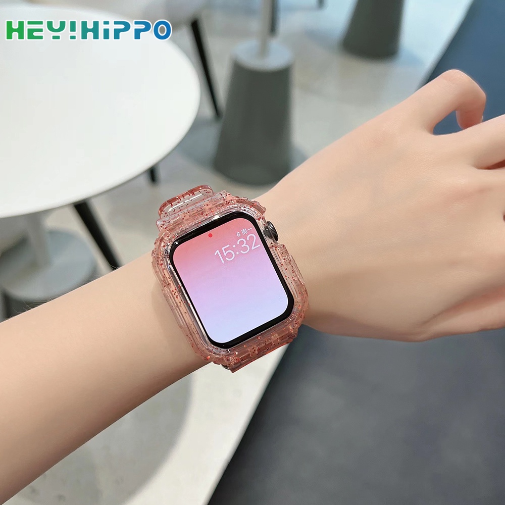 สายนาฬิกาข้อมือ แบบใส แต่งกลิตเตอร์ สําหรับ Smart Watch Series 7 6 SE 5 4 iwatch 45 44 42 41 40 38 มม.