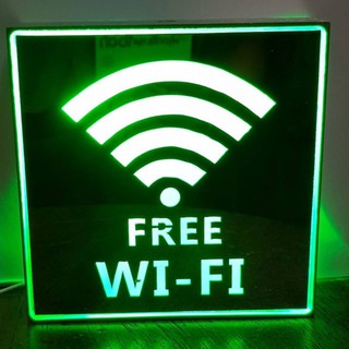 ป้ายไฟ อลูมิเนียม FREE WI FI แสงสีเขียว