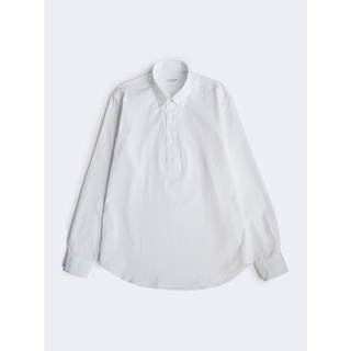 [JBB*] WHITE GIZA PINPOINT OXFORD PULLOVER SHIRT เชิ้ต ผ้าคอตตอน แขนยาว แบบสวมหัว สีขาว