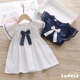 Baby sweety ส่งเร็ว พร้อมส่ง ♥ ชุดเดรสเด็กผู้หญิง แขนสั้น แต่งโบว์ ผ้าฝ้ายนิ่ม 1-5 ขวบ ใส่สบาย เหมาะสำหรับฤดูร้อน