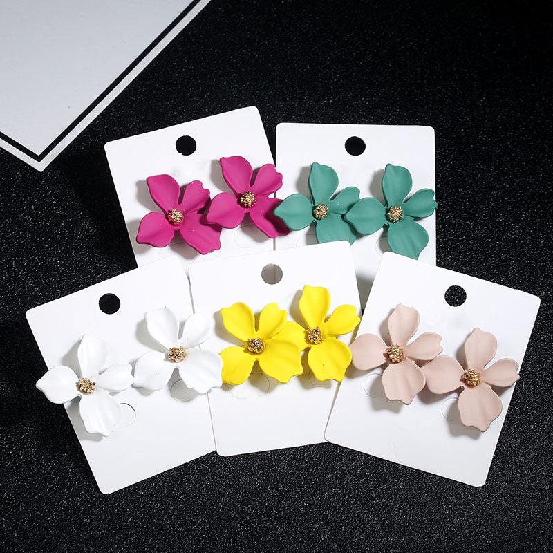 New Korean creative personality cute flower earrings Simple fashion wild popular pure color earrings