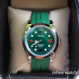 Seiko Mod Green Rubber Poker Dial 39MM เข็มBenz พรายน้ำฟ้า สวยมาก