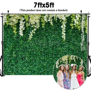 7ftx5ft ดอกไม้สีขาว ใบไม้สีเขียว ถ่ายภาพพื้นหลังผ้าฉากหลัง