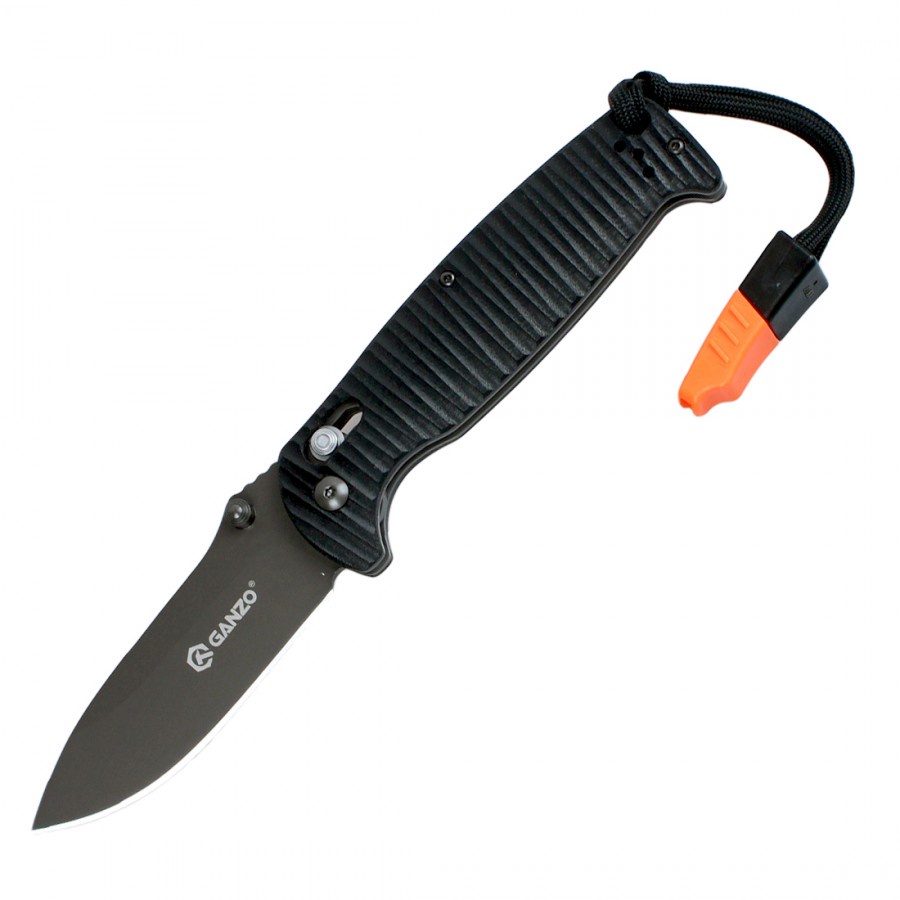 มีดแคมป์ (folding knife) Ganzo G7413P-WS ของแท้ เหล็ก 440C ใบรมดำ มีนกหวีด มีดสนาม มีดเดินป่า EDC