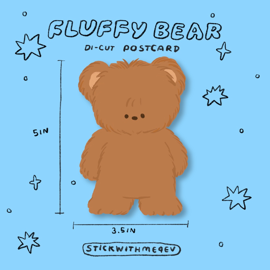Fluffy teddy dicut postcard โปสการ์ดไดคัท รูปน้องหมีเท๊ดดี้ขนฟู | Stickwithme4ev