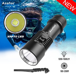 Asafee ไฟฉายดําน้ํา 1500LM XHP70.2 LED IPX8 กันน้ํา เกรดมืออาชีพ ชาร์จ USB สําหรับตั้งแคมป์ ดําน้ํา ขี่กลางคืน