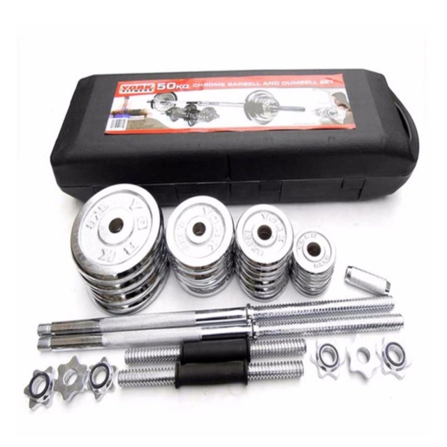 SPORT CITY SET ชุดบาร์เบล และดัมเบลชุบโครเมียม เซท 50 Kg. CHROMED DUMBBELL 50KG