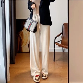 Suxi กางเกงขากว้าง เอวสูง เอวยางยืด ทรงตรง เข้ากับทุกการแต่งกาย แฟชั่นฤดูร้อน สําหรับผู้หญิง