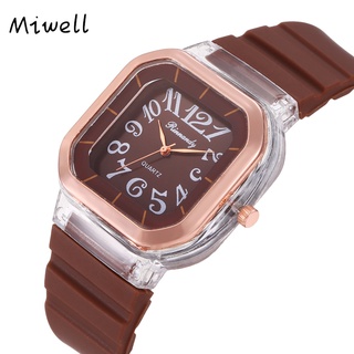 Miwell นาฬิกาข้อมือควอตซ์ สายซิลิโคน หน้าปัดสี่เหลี่ยม สีโรสโกลด์ เรียบง่าย สําหรับผู้หญิง และผู้ชาย WH0683-62