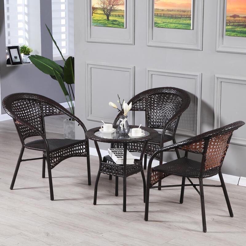 Top7boxs ชุดโต๊ะเก้าอี้หวาย Outdoor table set ชุดรับแขกหวาย PE ท็อปโต๊ะกระจก เฟอร์นิเจอร์กลางแจ้ง3in