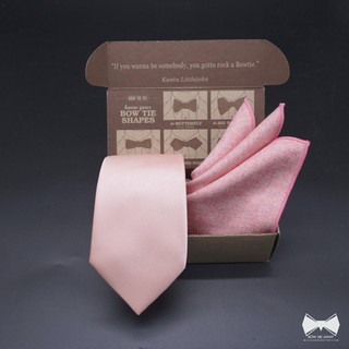 เซ็ทเนคไทชมพูอ่อน+ ผ้าเช็ดหน้าสูทวูล-Light Pink Necktie + Pocket Square