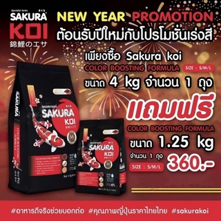 🔴ซื้อ1แถม1🔴 อาหารปลาคาร์ฟ Sakura Koi (ซากุระ โค่ย) สูตรเร่งสี ขนาด 4 กก. แถมฟรี 1.25 กก.