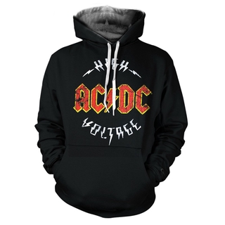 2021 เสื้อกันหนาวเสื้อฮู้ดดี้แขนยาวพิมพ์ลาย 3D Acdc สีดําสําหรับผู้ชาย