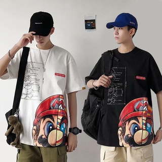 เสื้อผ้าผู้ชาย เสื้อยืดชาย เสื้อยืดแขนสั้น พิมพ์ลาย Super Mario Bros แฟชั่นคู่รัก สไตล์เกาหลี สําหรับผู้ชาย