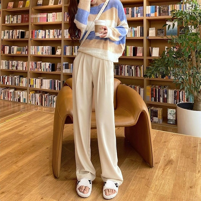 Hot Summer Women39s Suit Pants 2022 Wide Leg Korean Style Straight Long ...