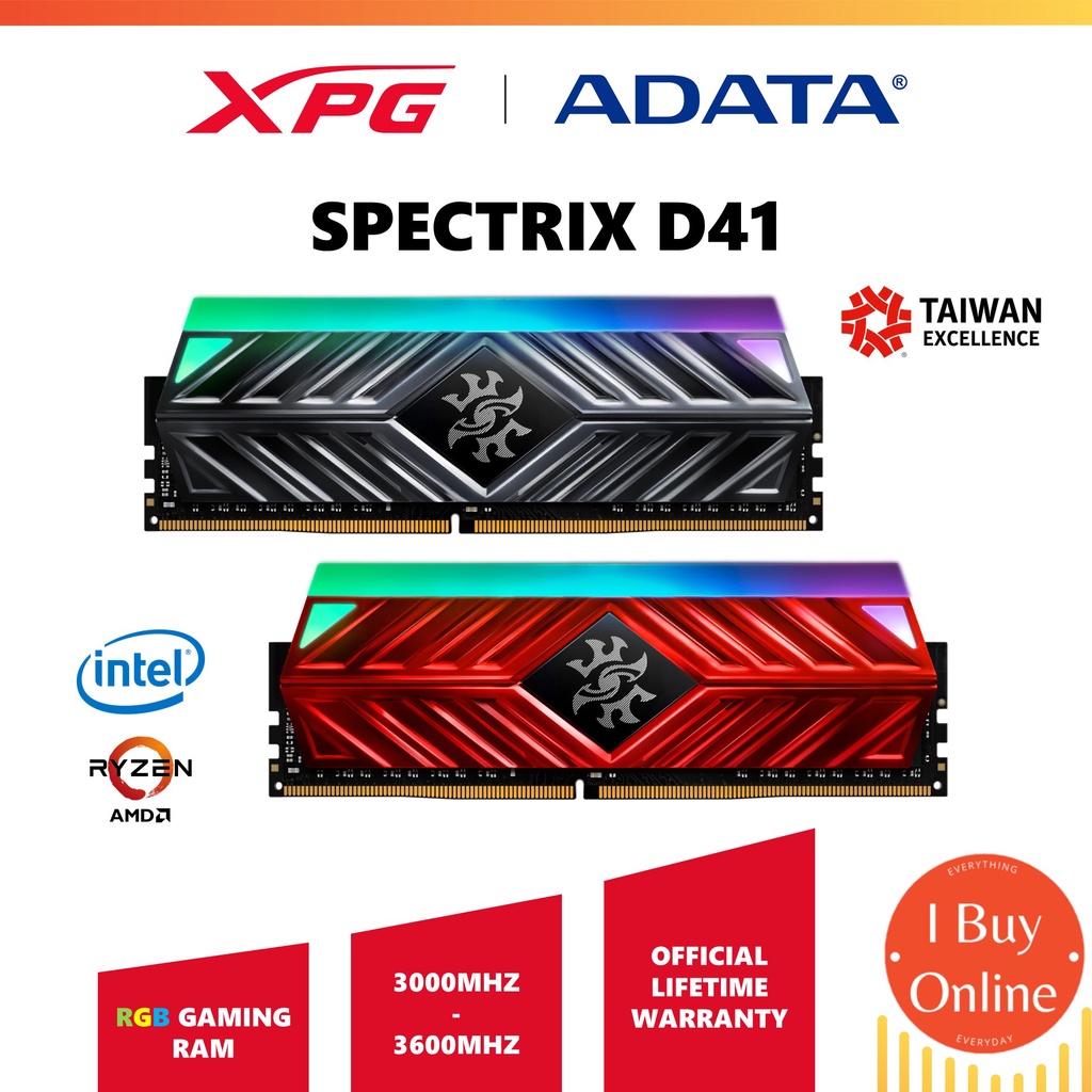 Adata XPG แรมเกมมิ่ง Spectrix D41 RGB DDR4 3000 3200 3600 สีเทา แดง (8GB 16GB)