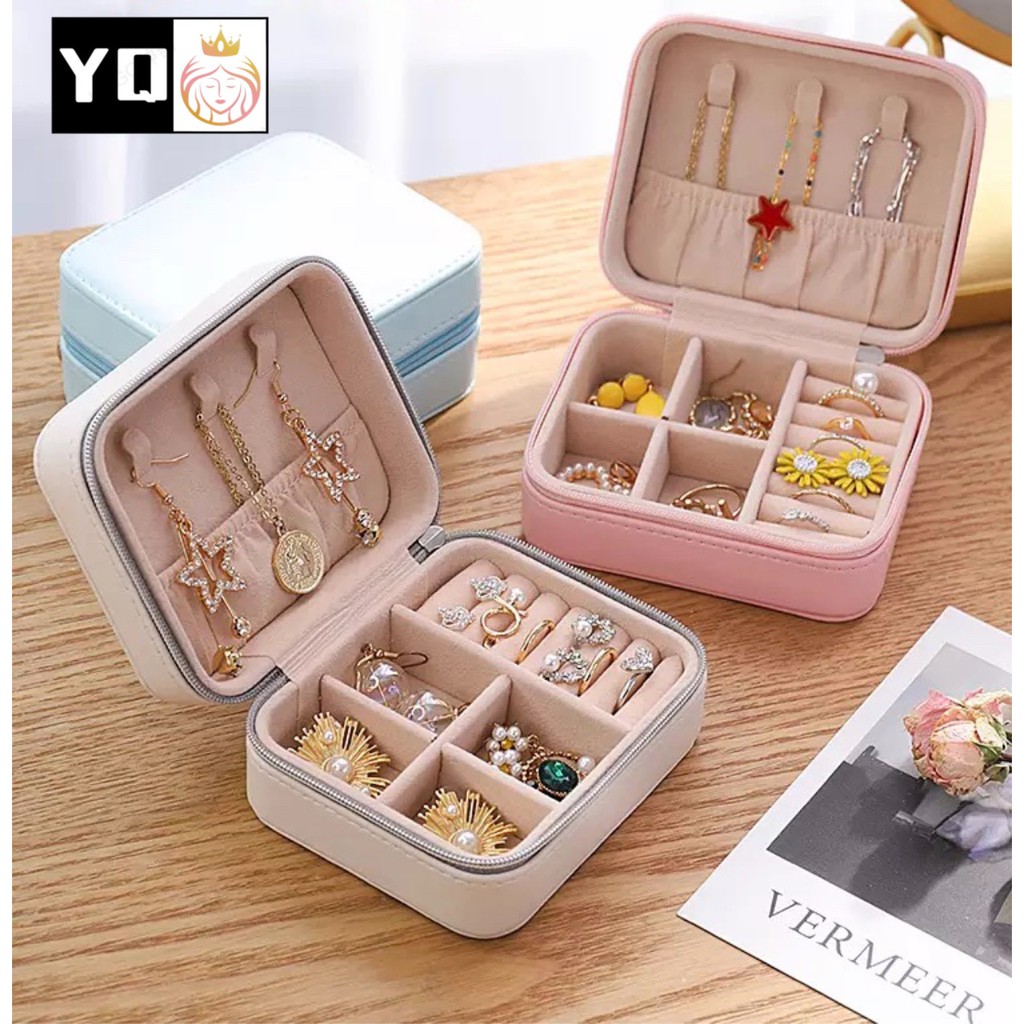 กล่องใส่เครื่องประดับแบบพกพา กล่องเก็บเครื่องประดับ ทรงสี่เหลี่ยมผืนผ้า0873