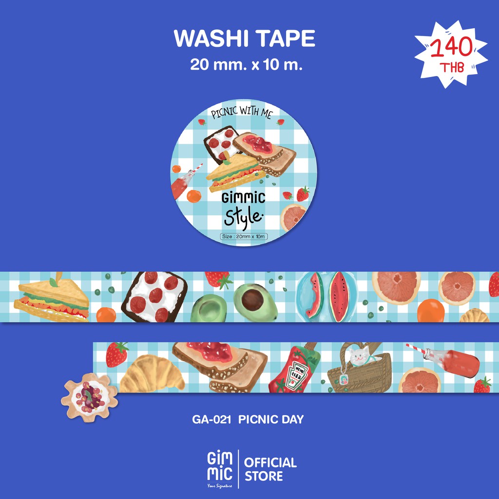 Washi tape เทปวาชิ ลายPicnic Day (Gimmic Style) 20mm. x 10m.