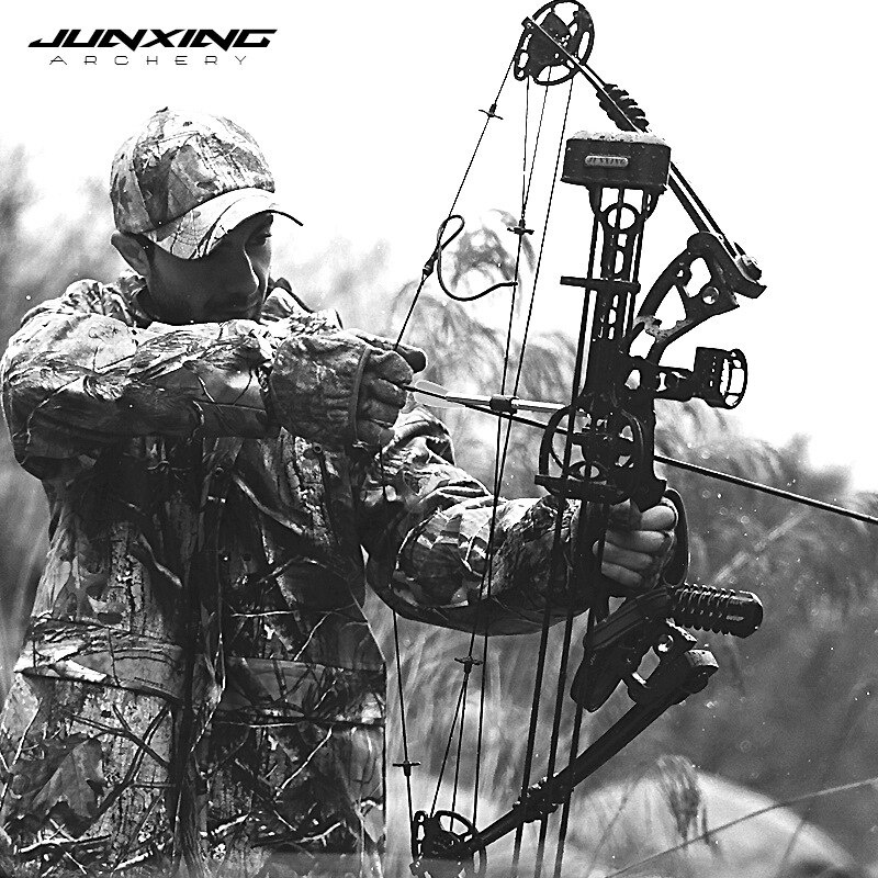 【รวมอุปกรณ์เสริม】Junxing 30-50lbs สีดำอลูมิเนียมอัลลอยด์ Bow พร้อม Peep Sight สำหรับล่าสัตว์กลางแจ้ง，รวมอุปกรณ์เ
