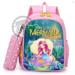 พรีเมี่ยม!!! The Little MERMAID 2in1 กระเป๋าเป้สะพายหลัง ใส่ดินสอ ลายตัวละคร โบนัส เกรด 1 2 3 4 5 6 สําหรับเด็กอนุบาล