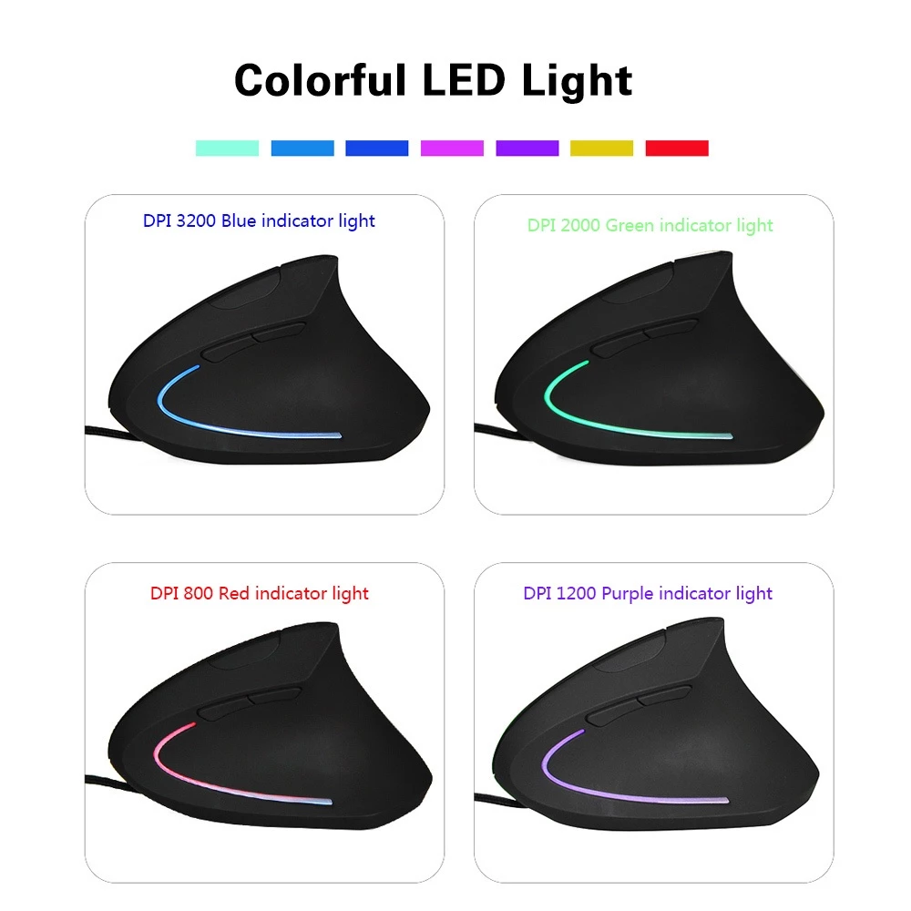 เมาส์แนวตั้งเล่นเกม RGB Ergonomic ปรับความเร็วได้ 800/1200/2000/3200 DPI thumbnail 4