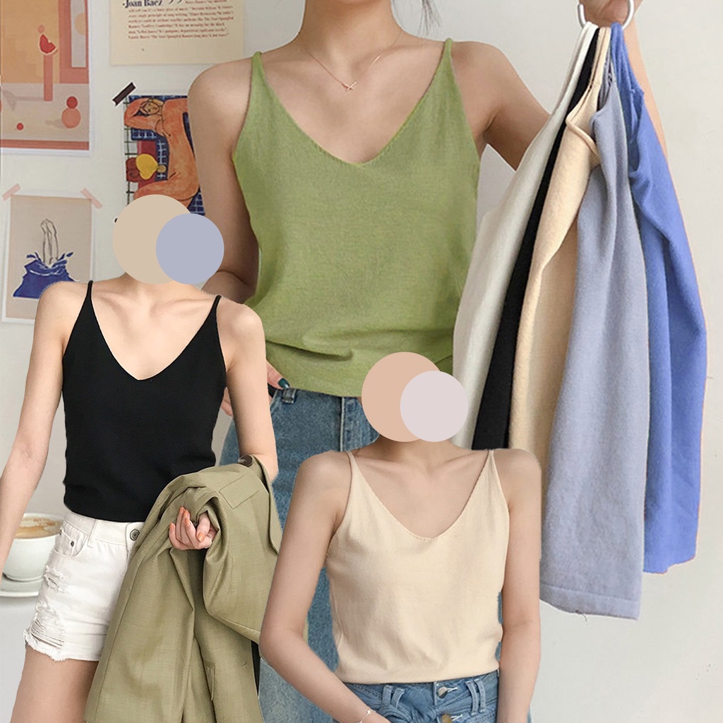 เสื้อสายเดี่ยว งานเกาหลี ผ้ากำมะหยี่ ผ้านุ่ม ใส่สบาย ปลายเสื้อม้วนๆทั้งตัว มี 5 สี no.2